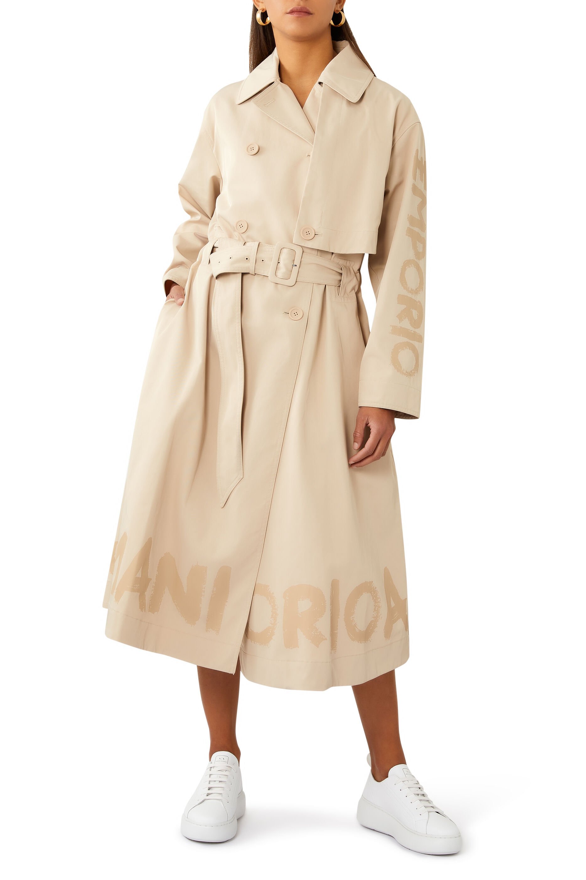 Buy Emporio Armani Double-Breasted Long Gabardine Trench Coat for ...